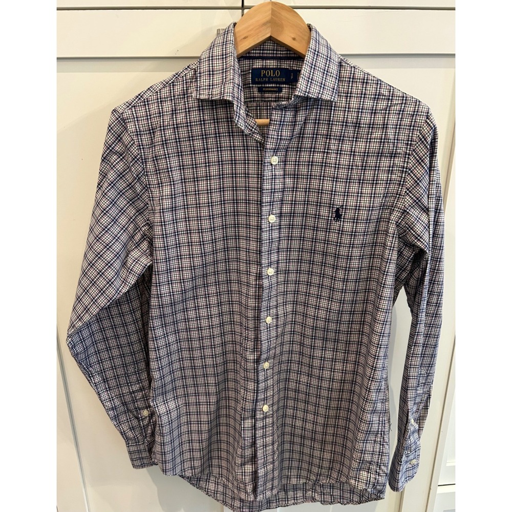Polo Ralph Lauren Mens Performance Button Down Shirt Navy White Check Small S